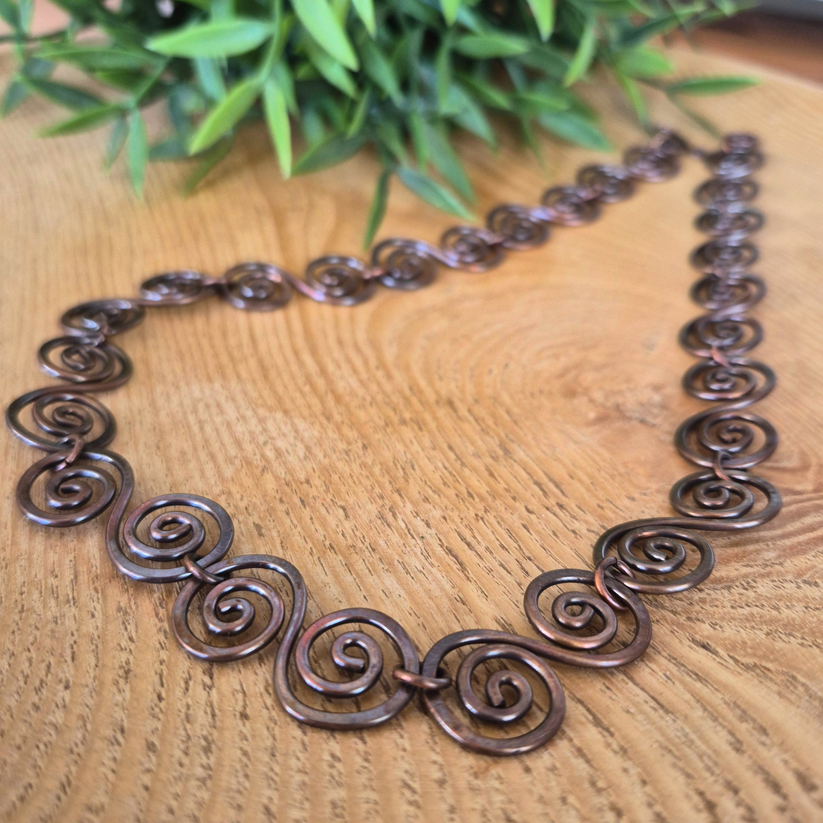 Large Celtic Copper Spiral Necklace, Bold Handmade Wire Jewellery, Gift for Her
