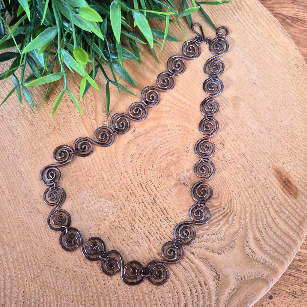 Large Celtic Copper Spiral Necklace, Bold Handmade Wire Jewellery, Gift for Her