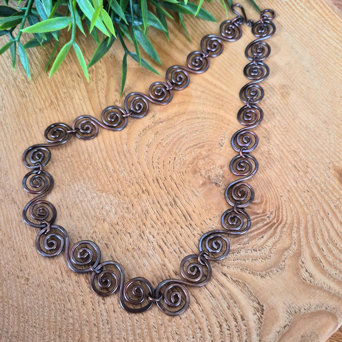 Large Celtic Copper Spiral Necklace, Bold Handmade Wire Jewellery, Gift for Her
