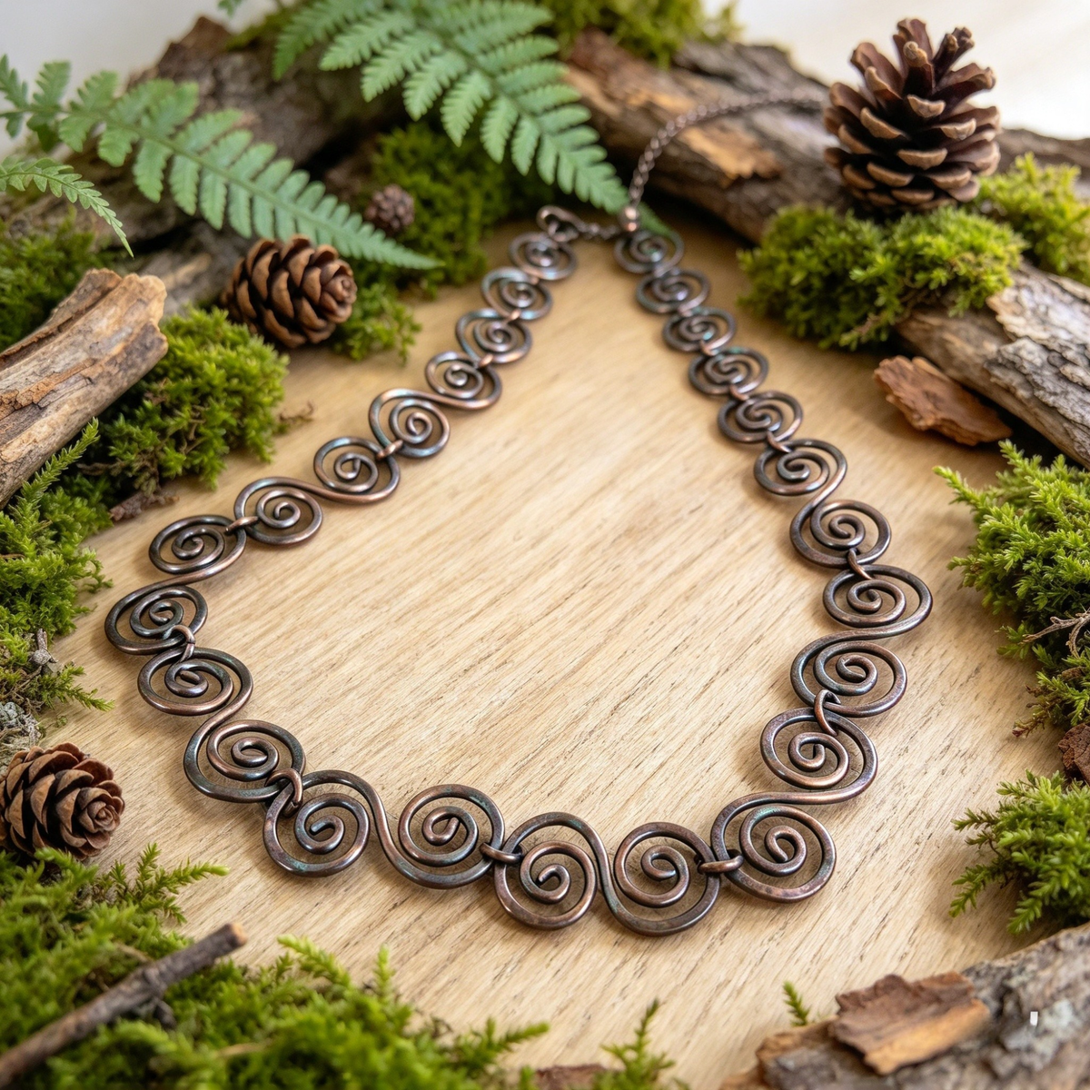 Large Celtic Copper Spiral Necklace, Bold Handmade Wire Jewellery, Gift for Her