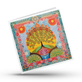 Colorful greeting card with a tree of life design on a white background