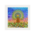 Colourful abstract artwork with a central tree design on a white background