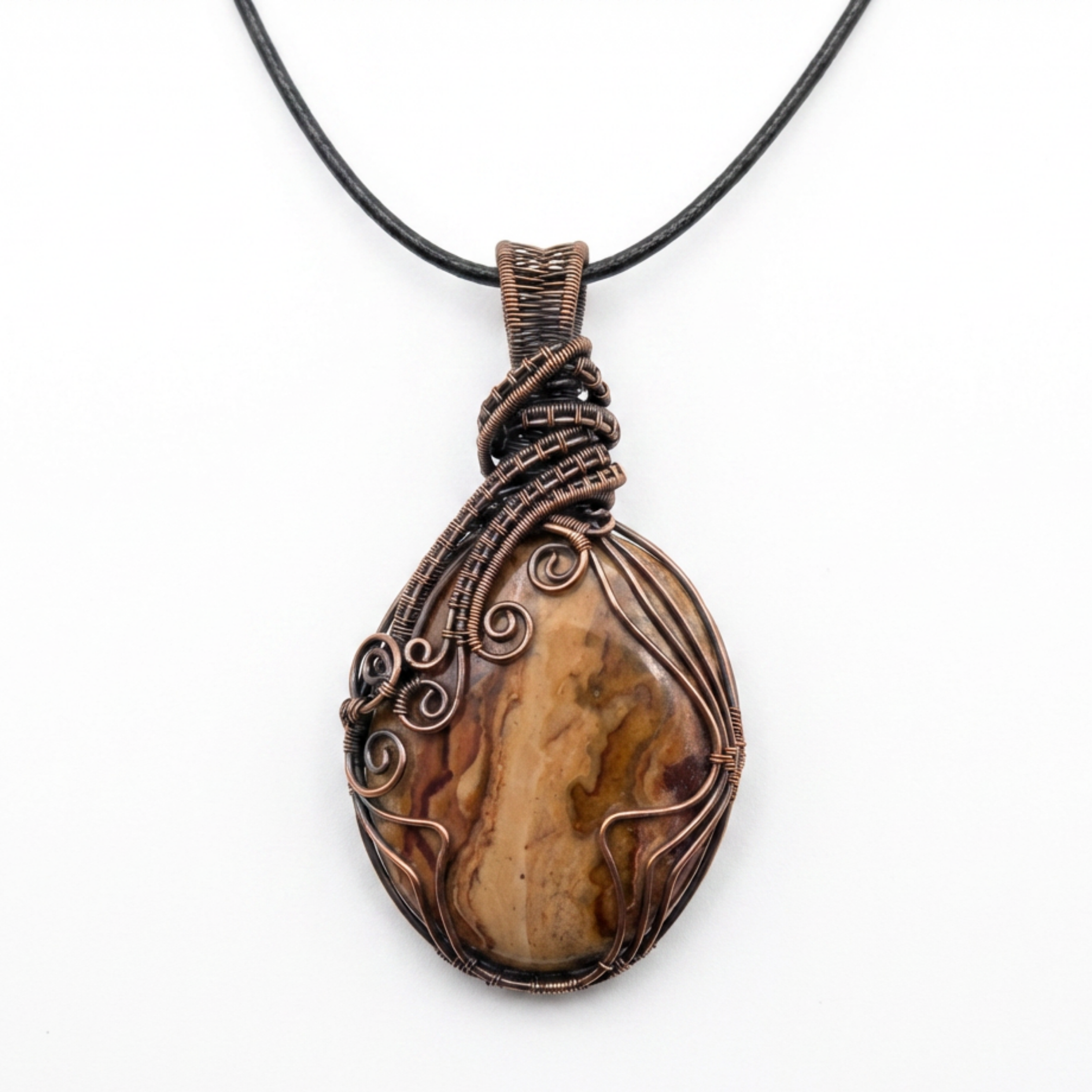 Picture Jasper Copper Wire Wrapped Pendant Necklace, Handmade Gemstone Statement Pendant, One of a Kind Gift