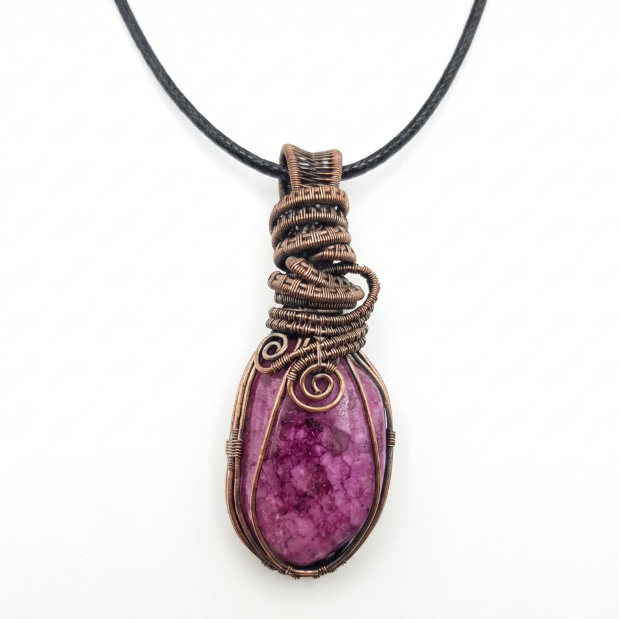 Necklace with a purple stone pendant on a white background