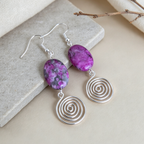 Pink Crazy Lace Agate Open Silver Spiral Earrings, Handmade Gemstone Drop Earrings, Gift for Her