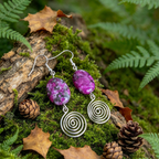 Pink Crazy Lace Agate Open Silver Spiral Earrings, Handmade Gemstone Drop Earrings, Gift for Her