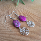 Pink Crazy Lace Agate Open Silver Spiral Earrings, Handmade Gemstone Drop Earrings, Gift for Her