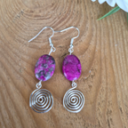 Pink Crazy Lace Agate Open Silver Spiral Earrings, Handmade Gemstone Drop Earrings, Gift for Her