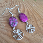 Pink Crazy Lace Agate Open Silver Spiral Earrings, Handmade Gemstone Drop Earrings, Gift for Her
