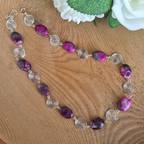 Pink Crazy Lace Agate Silver Spiral Necklace, Handmade Wire and Bead Jewellery, Gift for Her