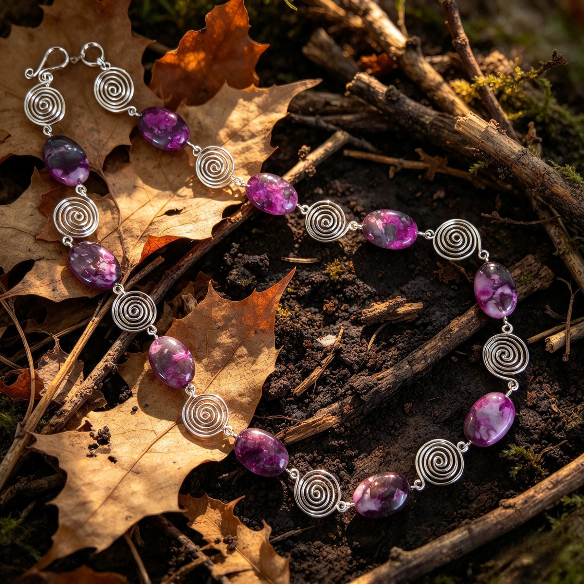Pink Crazy Lace Agate Silver Spiral Necklace, Handmade Wire and Bead Jewellery, Gift for Her