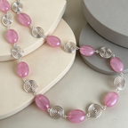 Pink Rhodochrosite Silver Spiral Necklace, Handmade Wire and Bead Jewellery, Gift for Her (Copy)