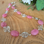 Pink Rhodochrosite Silver Spiral Necklace, Handmade Wire and Bead Jewellery, Gift for Her (Copy)