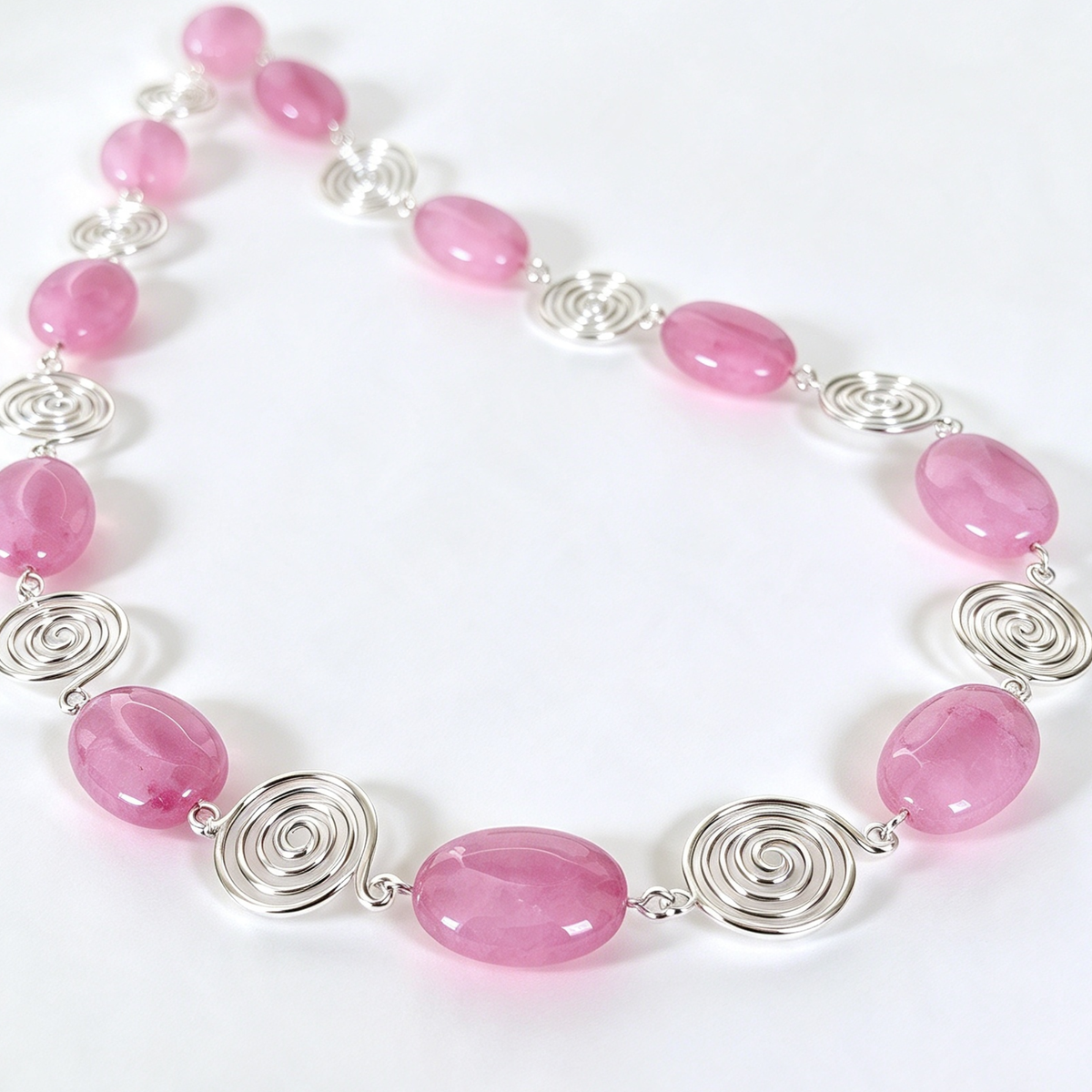 Pink Rhodochrosite Silver Spiral Necklace, Handmade Wire and Bead Jewellery, Gift for Her (Copy)
