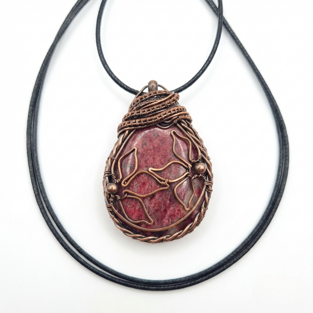Rhodonite copper pendant on a white background