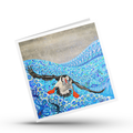 Greeting card with a puffin illustration on a blue and grey background