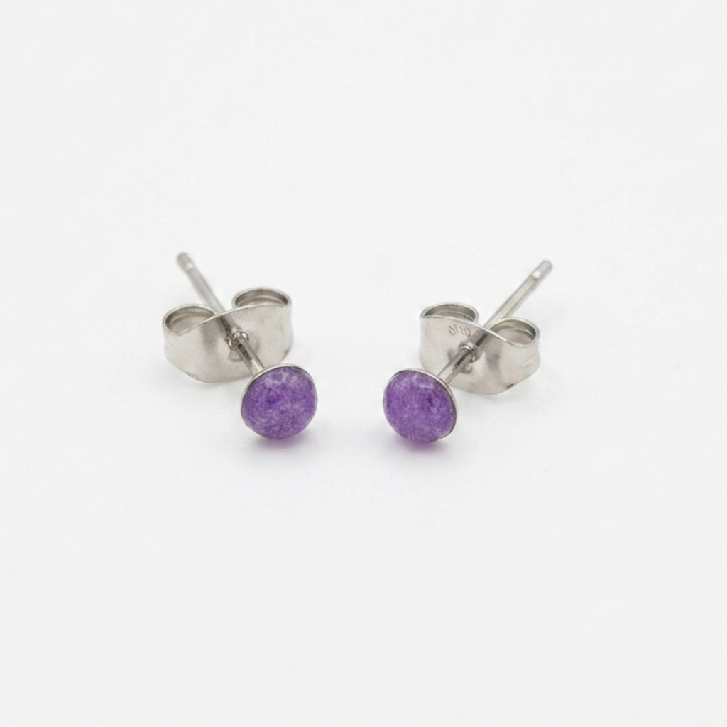 Purple stud earrings on a white background