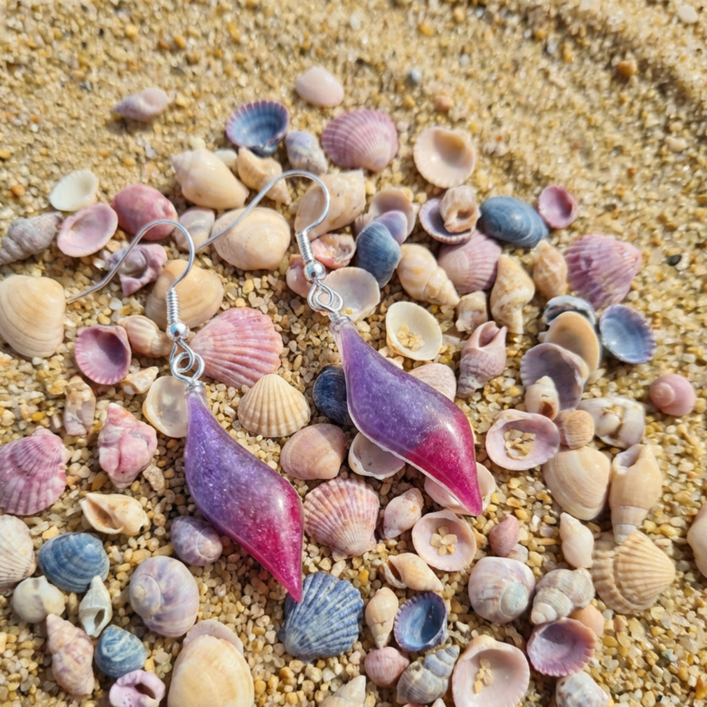 Cute wavey purple and pink earrings  on shells