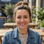 Rainbow hematite heart hoop copper earrings worn by model, handmade boho earrings UK