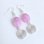 Rhodochrosite Open Silver Spiral Earrings, Handmade Gemstone Drop Earrings, Gift for Her