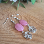 Rhodochrosite Open Silver Spiral Earrings, Handmade Gemstone Drop Earrings, Gift for Her
