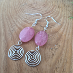 Rhodochrosite Open Silver Spiral Earrings, Handmade Gemstone Drop Earrings, Gift for Her