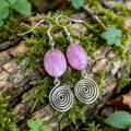 Rhodochrosite Open Silver Spiral Earrings, Handmade Gemstone Drop Earrings, Gift for Her