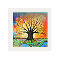 Colourful abstract painting of a tree with a white frame