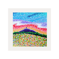 Colourful abstract landscape painting with a white frame