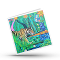 Colourful greeting card with a tiger design on a white background