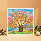 Colourful abstract tree of life painting on a beige background