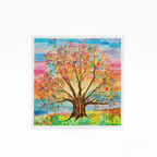 Colourful tree painting with a rainbow background