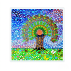 Colourful abstract artwork with a tree and mandala design on a white background