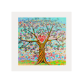 Colourful abstract tree of life painting with a white frame on a white background