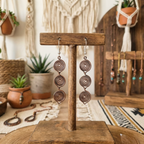 Triple teardrop copper earrings close-up detail, cascading wire teardrop design handmade UK
