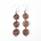 Triple teardrop copper earrings, full view, handmade boho drop earrings, gift for her UK