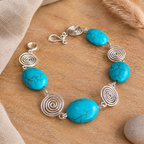 Turquoise Silver Spiral Bracelet, Handmade Wire Jewellery, Gift for Her