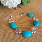 Turquoise Silver Spiral Bracelet, Handmade Wire Jewellery, Gift for Her