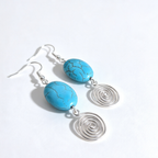 Turquoise Open Silver Spiral Earrings, Handmade Gemstone Drop Earrings, Gift for Her
