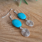 Turquoise Open Silver Spiral Earrings, Handmade Gemstone Drop Earrings, Gift for Her
