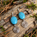 Turquoise Open Silver Spiral Earrings, Handmade Gemstone Drop Earrings, Gift for Her