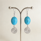 Turquoise Open Silver Spiral Earrings, Handmade Gemstone Drop Earrings, Gift for Her