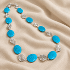 Turquoise Silver Spiral Necklace, Handmade Wire and Bead Jewellery, Gift for Her
