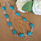 Turquoise Silver Spiral Necklace, Handmade Wire and Bead Jewellery, Gift for Her