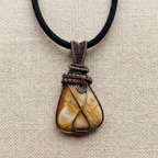 Yellow Picture Jasper Copper Wire Wrapped Pendant Necklace, Handmade Gemstone Statement Pendant, One of a Kind Gift