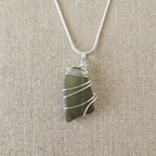 Silver Wrapped Green Sea Glass Pendant, Handmade Boho Silver Pendant, Gift for Her
