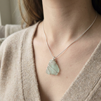 Silver Wrapped Blue Sea Glass Spiral, Handmade Boho Silver Pendant, Gift for Her