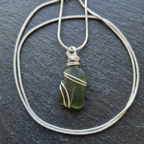 Silver Wrapped Green Sea Glass, Handmade Boho Silver Pendant, Gift for Her