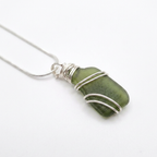 Silver Wrapped Green Sea Glass, Handmade Boho Silver Pendant, Gift for Her