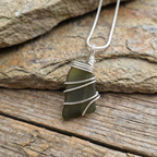 Silver Wrapped Green Sea Glass Pendant, Handmade Boho Silver Pendant, Gift for Her